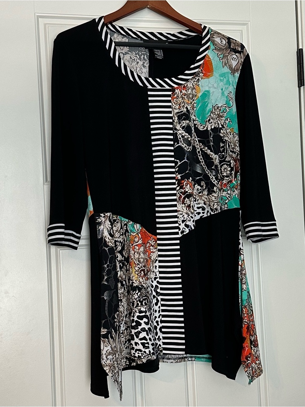Frank Lyman Women’s Asymmetrical Swing Dress Size 16 Mixed Print Art Wear
